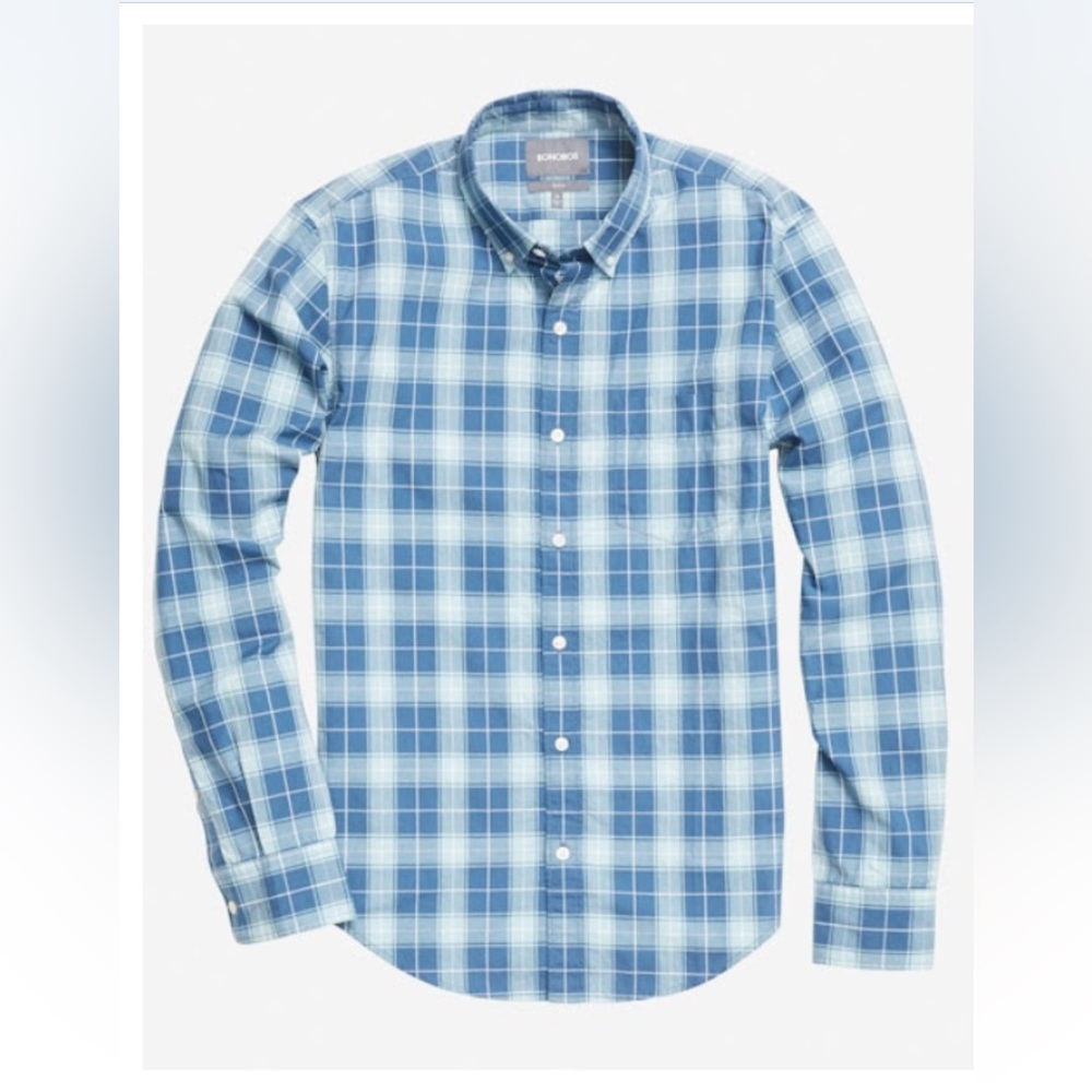 Bonobos washed button down tailored medium in Aqua heather plaid